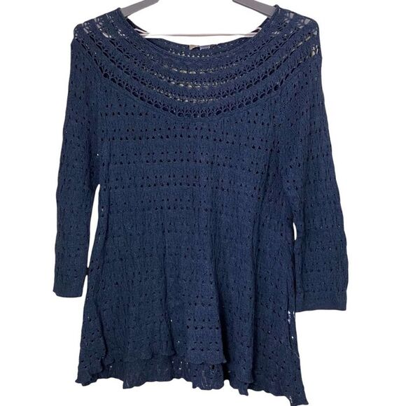 Vintage America Blues Crochet Blue Sweater Size Large - Picture 1 of 7